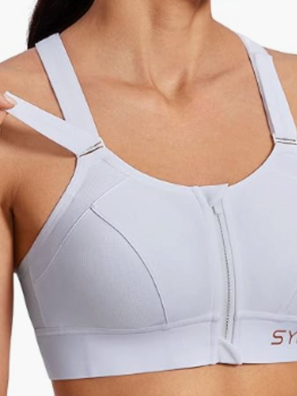 SYROKAN Womens' Sports Bra High Impact Support Zip Front Adjustable US 38B, whit